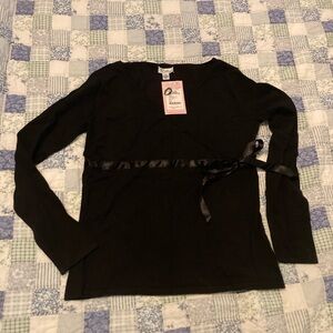NWT Lilly Pulitzer Black Long Sleeve Top with Satin Ribbon size L